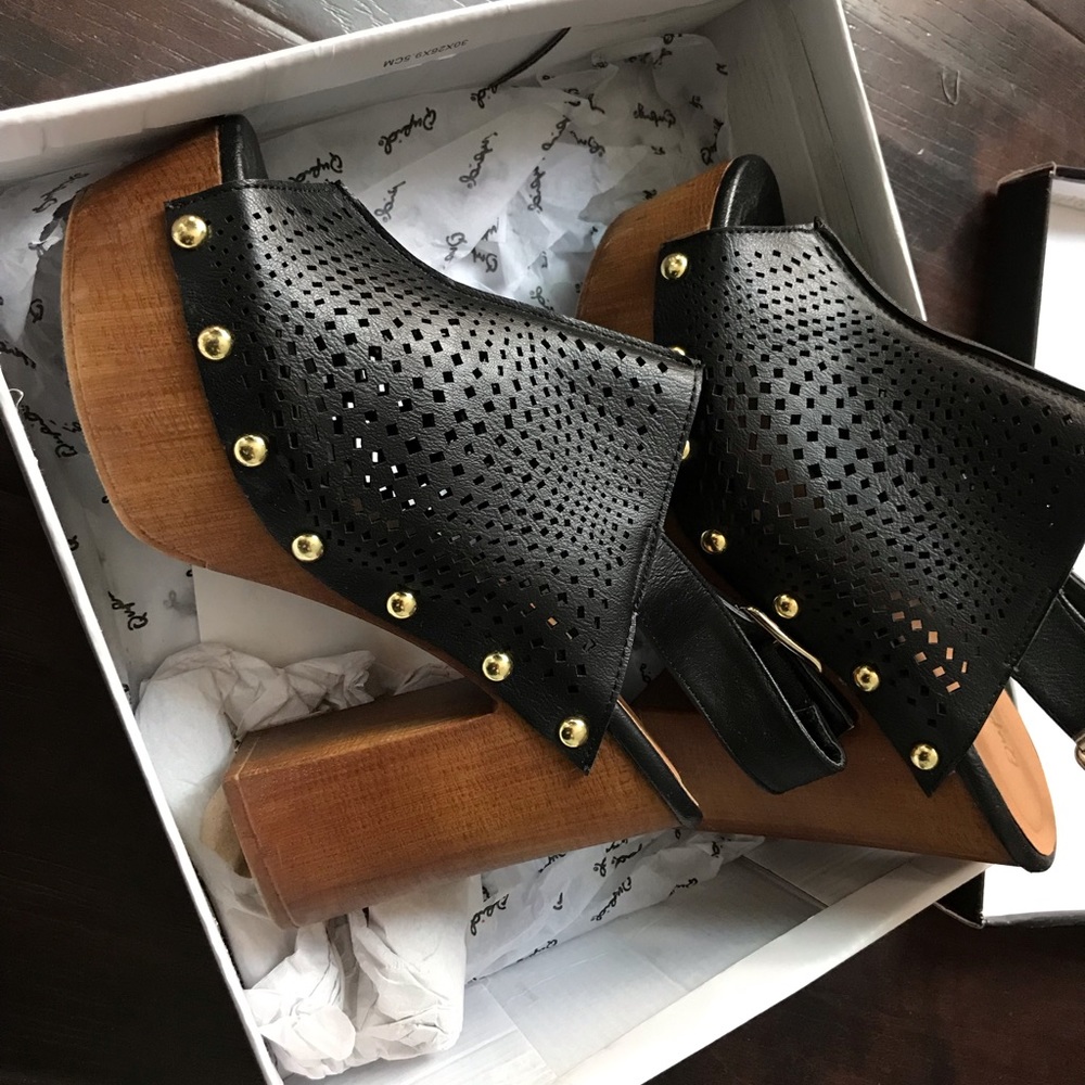 Black Platform Mules